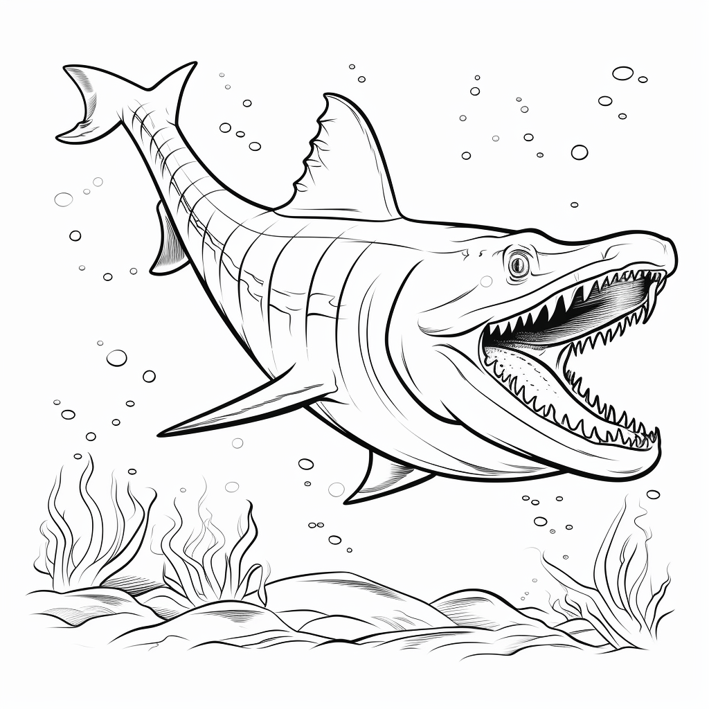 Mosasaurus mit spitzen Zähnen Ausmalbild und Malvorlage