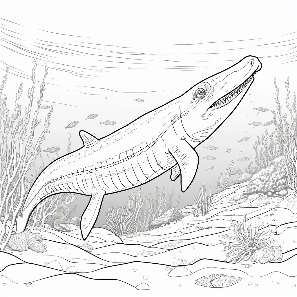 Mosasaurus ruht auf dem Meeresboden Ausmalbild und Malvorlage