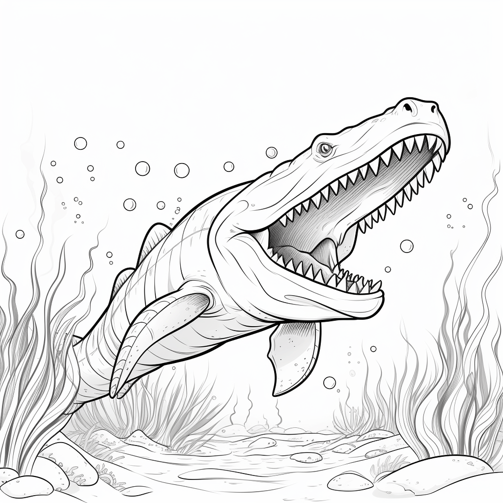 Mosasaurus schlägt aus dem Wasser heraus Ausmalbild und Malvorlage