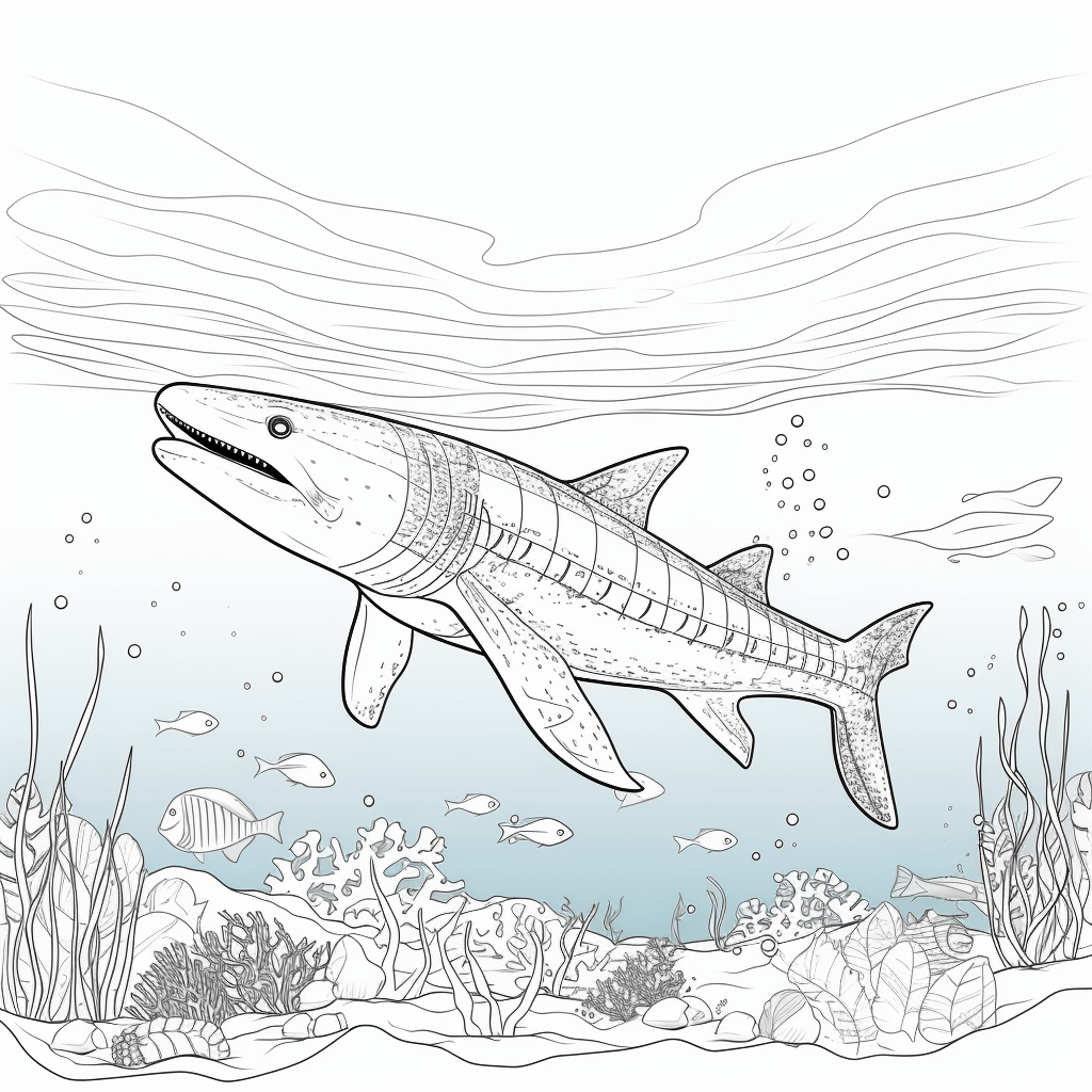 Mosasaurus schwimmt im Meer Ausmalbild und Malvorlage