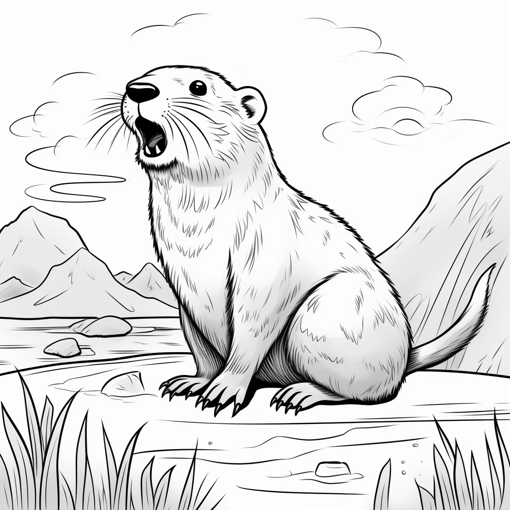 Murmeltier gibt ein Signal mit seinem Pfeifen Ausmalbild und Malvorlage