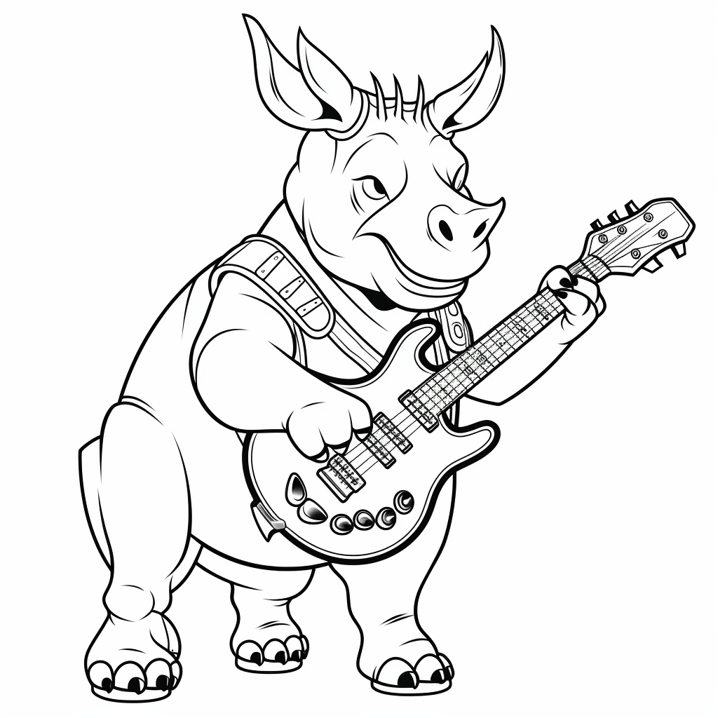 Nashorn mit Gitarre Ausmalbild und Malvorlage