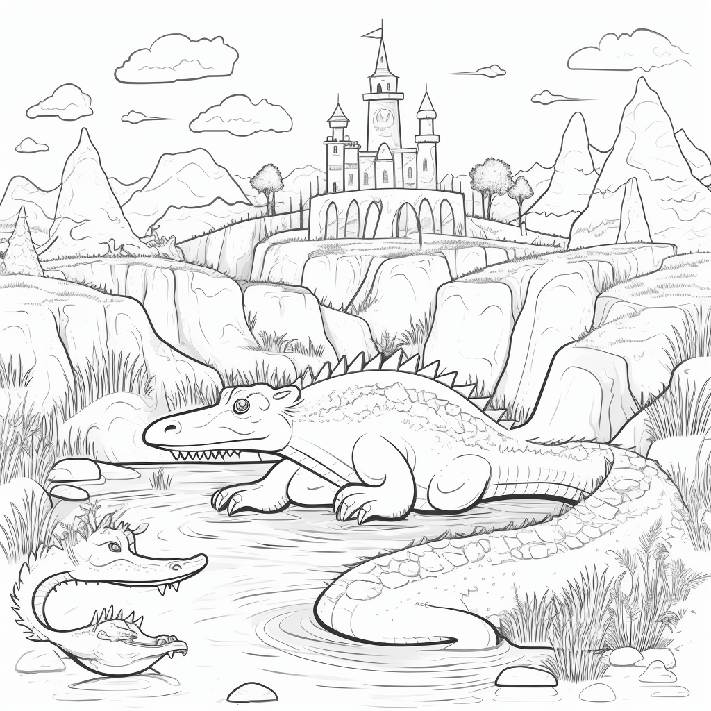 Nilkrokodil sonnt sich Ausmalbild und Malvorlage