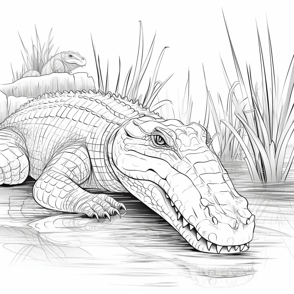 Nilkrokodil verschlingt Schlange Ausmalbild und Malvorlage