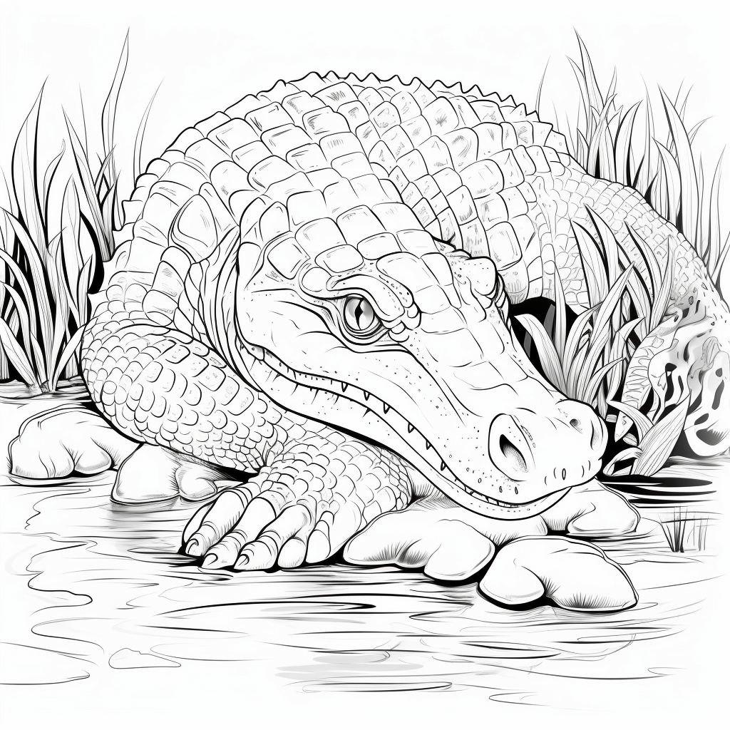 Nilkrokodil weicht Schlange aus Ausmalbild und Malvorlage