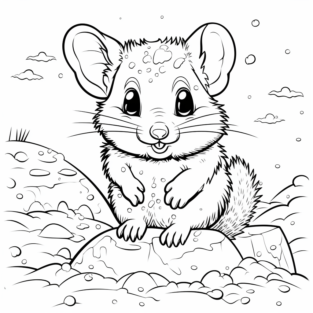 Opossum im Schnee Ausmalbild und Malvorlage