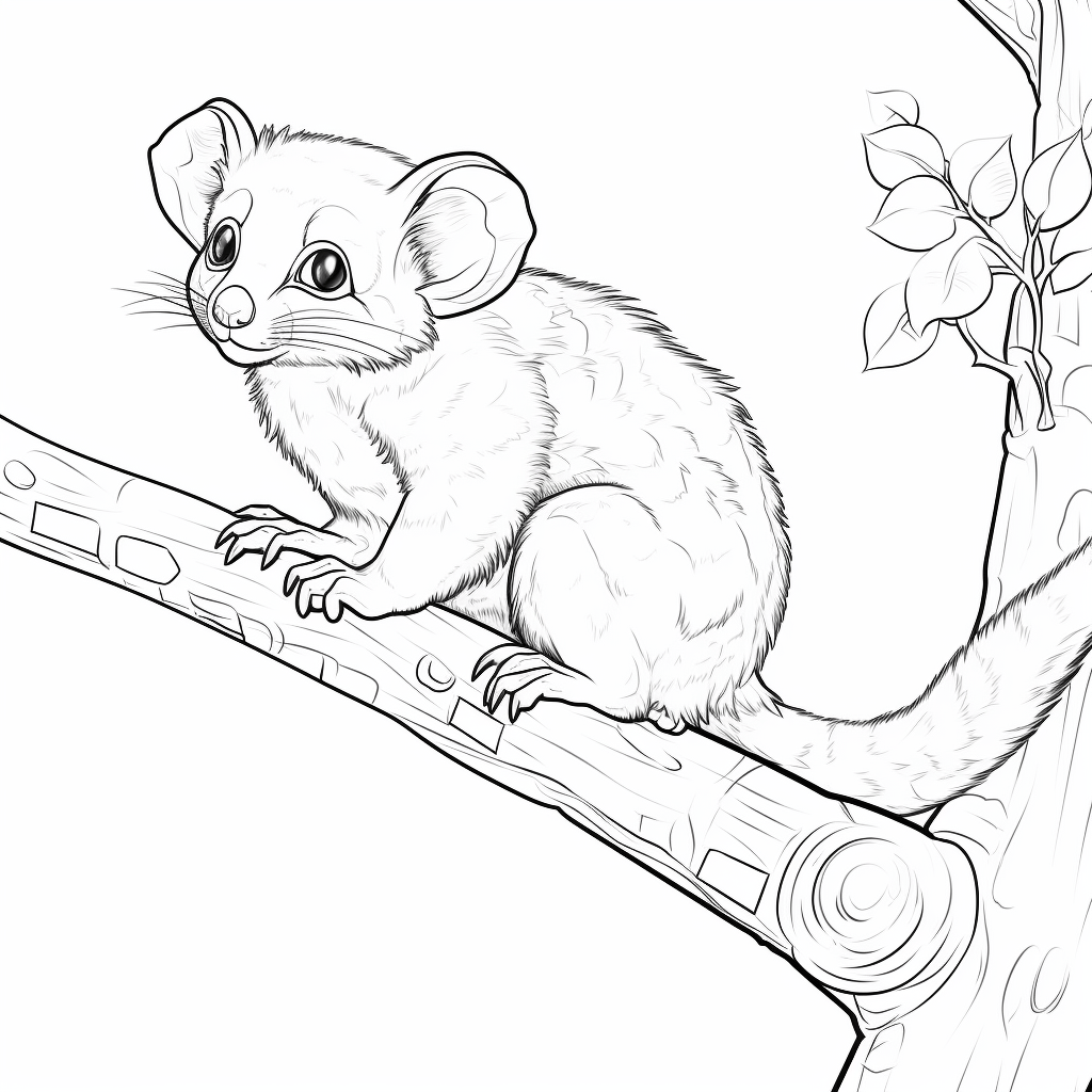 Opossum klettert auf Baum Ausmalbild und Malvorlage