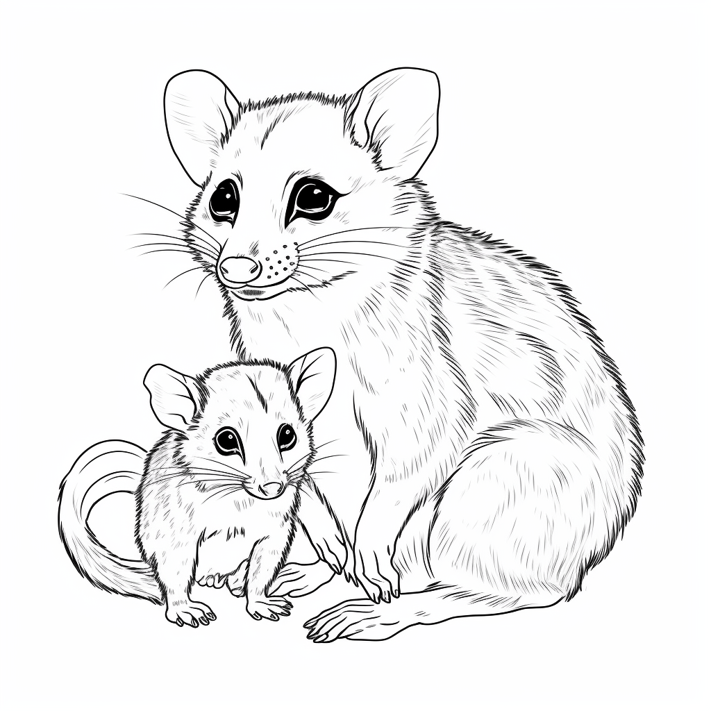 Opossum mit Baby Ausmalbild und Malvorlage