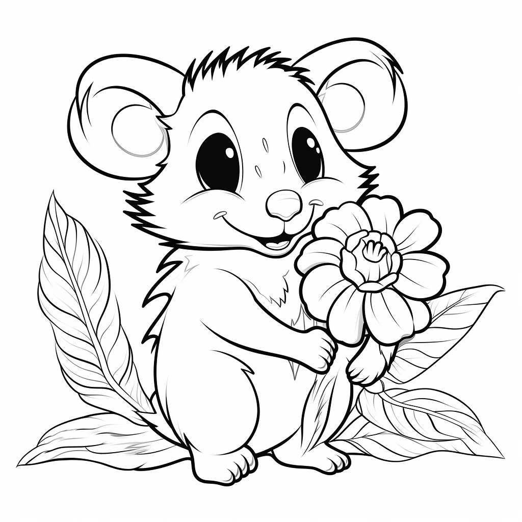 Opossum mit Blume Ausmalbild und Malvorlage