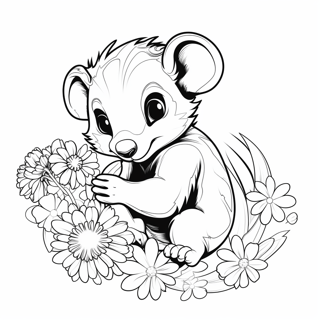 Opossum schenkt Blume Ausmalbild und Malvorlage