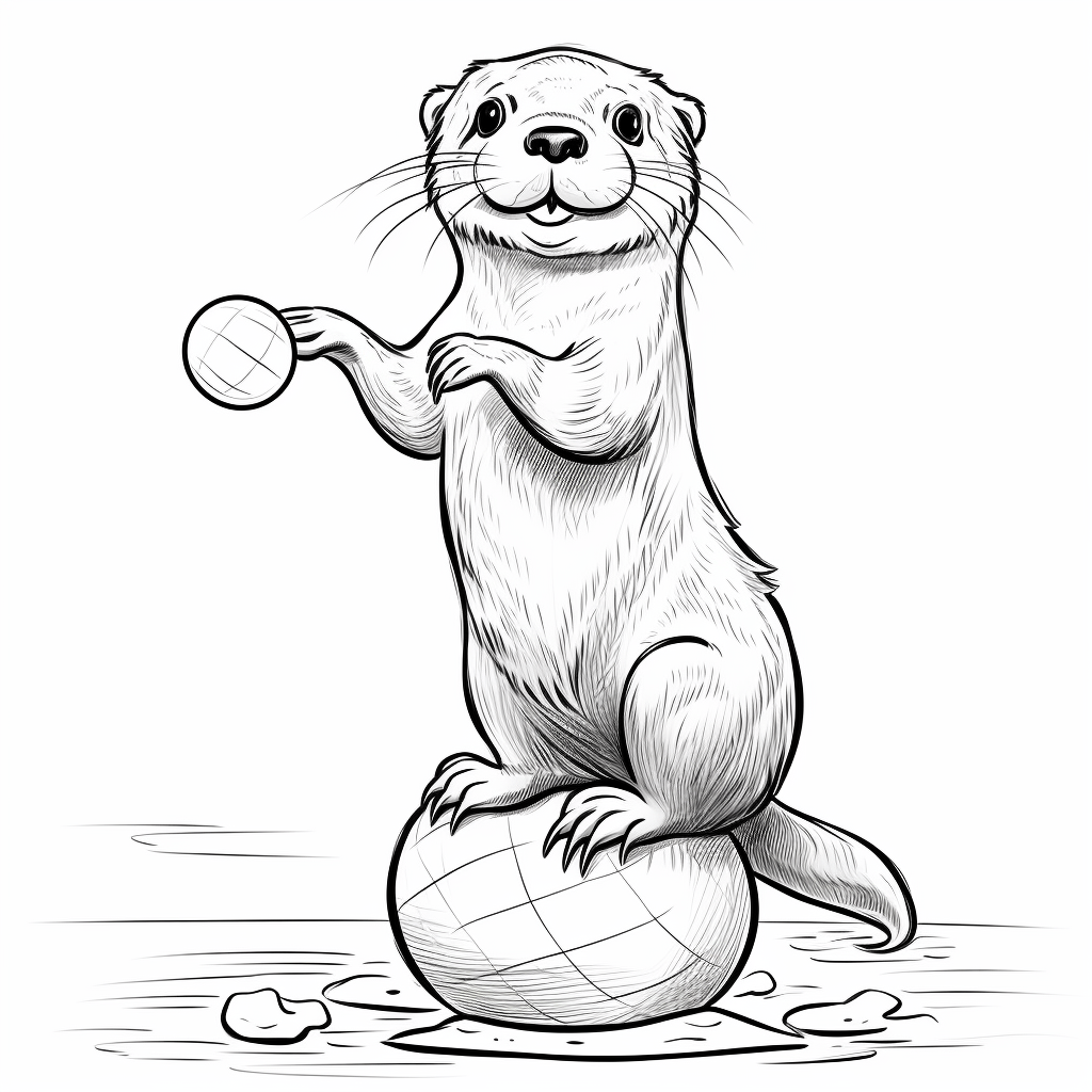 Otter balanciert einen Ball auf der Nase Ausmalbild und Malvorlage