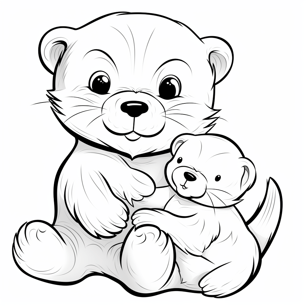 Otter kuschelt mit einem Teddybär Ausmalbild und Malvorlage