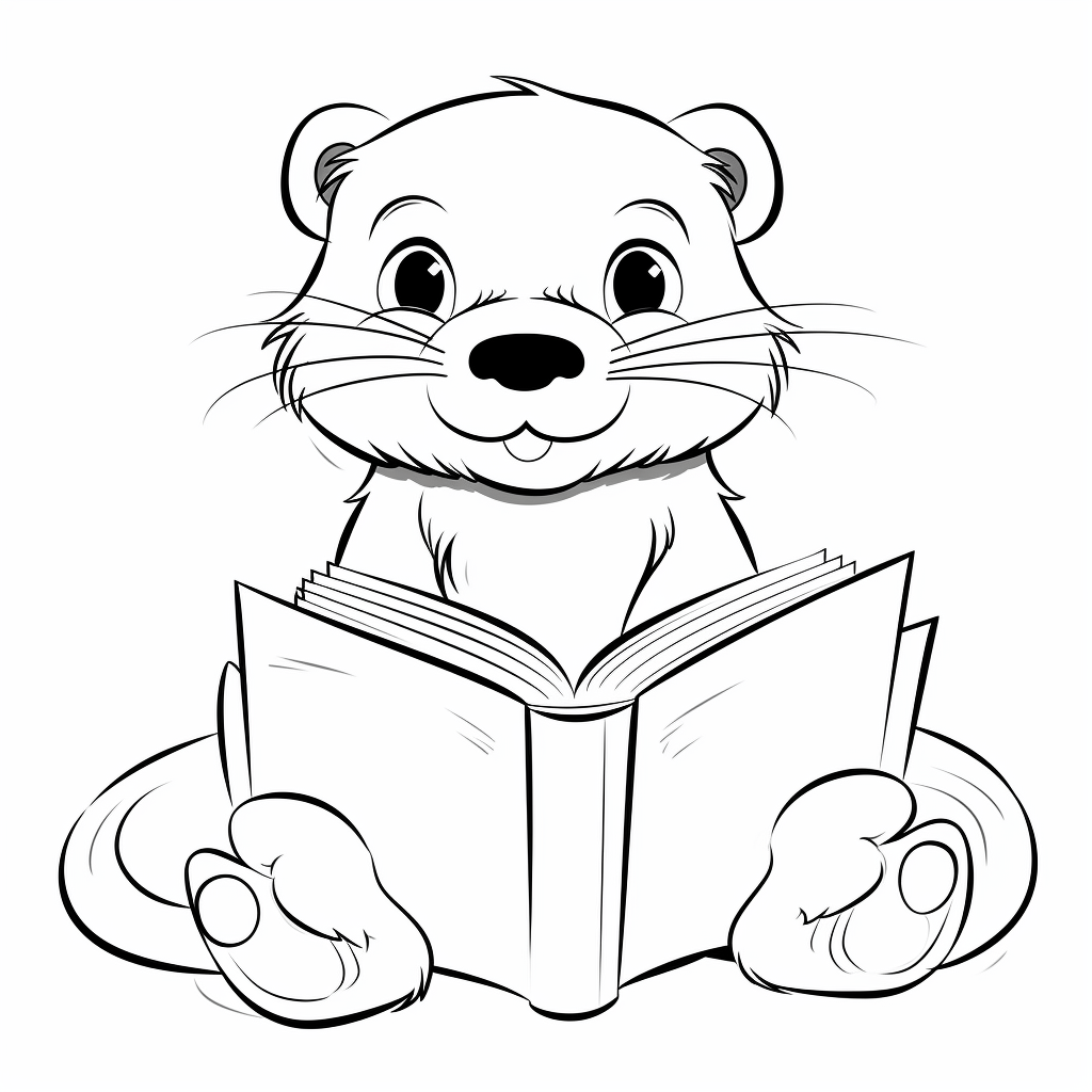 Otter lernt aus einem Buch Ausmalbild und Malvorlage