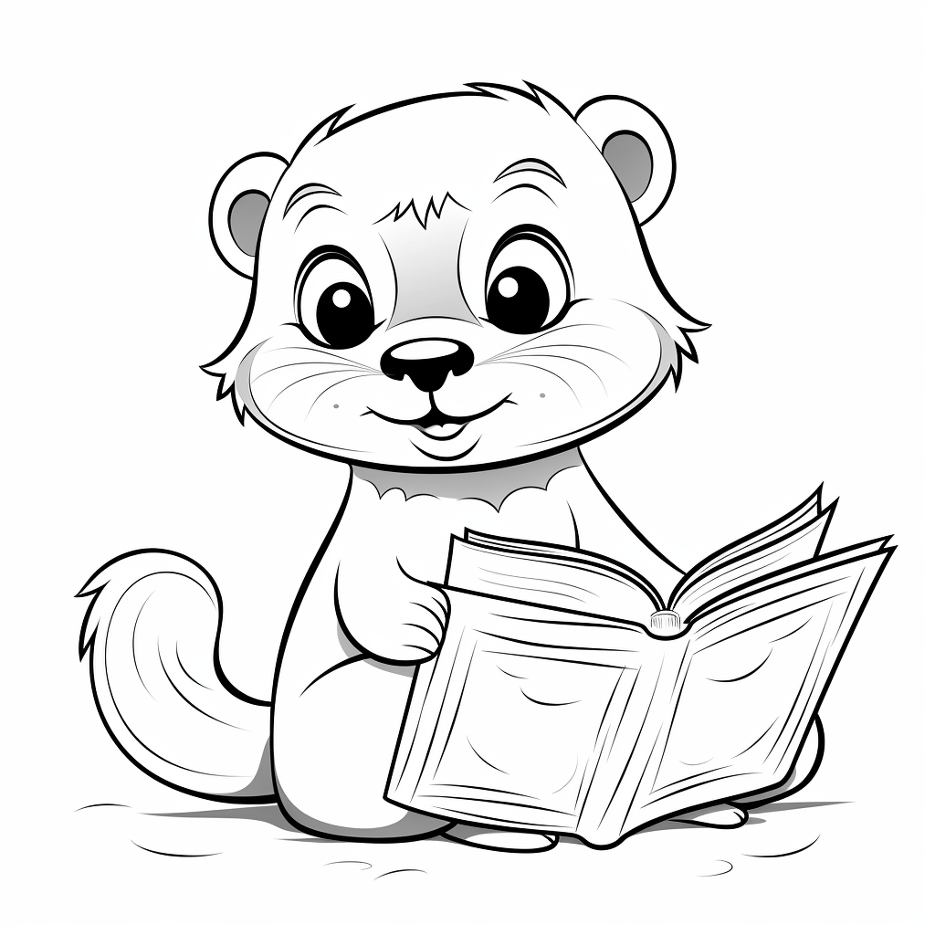 Otter liest ein Buch Ausmalbild und Malvorlage