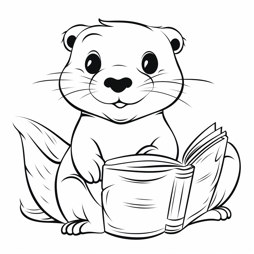 Otter schmökert in einem Buch Ausmalbild und Malvorlage