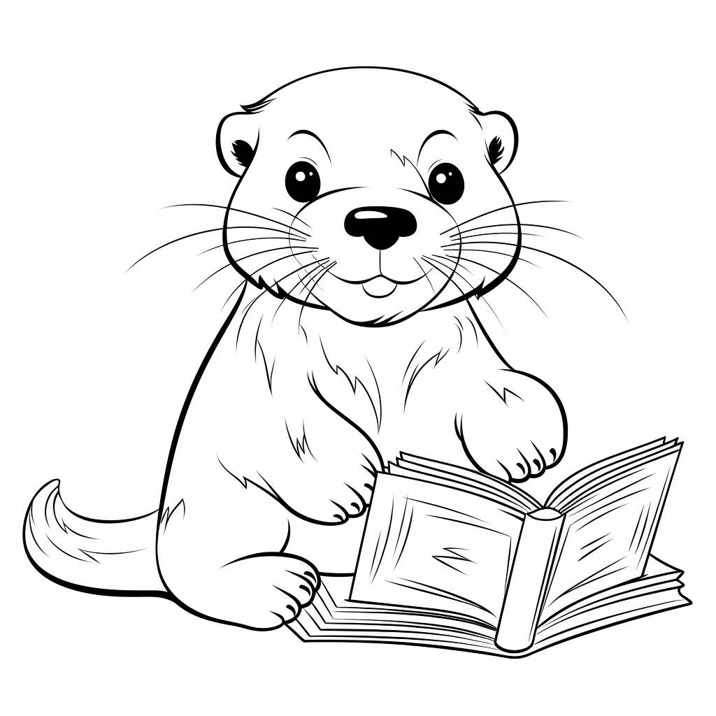 Otter vertieft sich in ein Buch Ausmalbild und Malvorlage