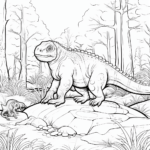 Pachycephalosaurus läuft durch einen Wald Ausmalbild und Malvorlage