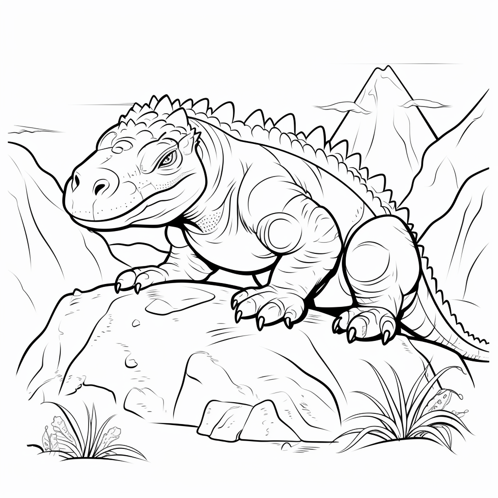 Pachycephalosaurus liegt auf einem Felsen Ausmalbild und Malvorlage