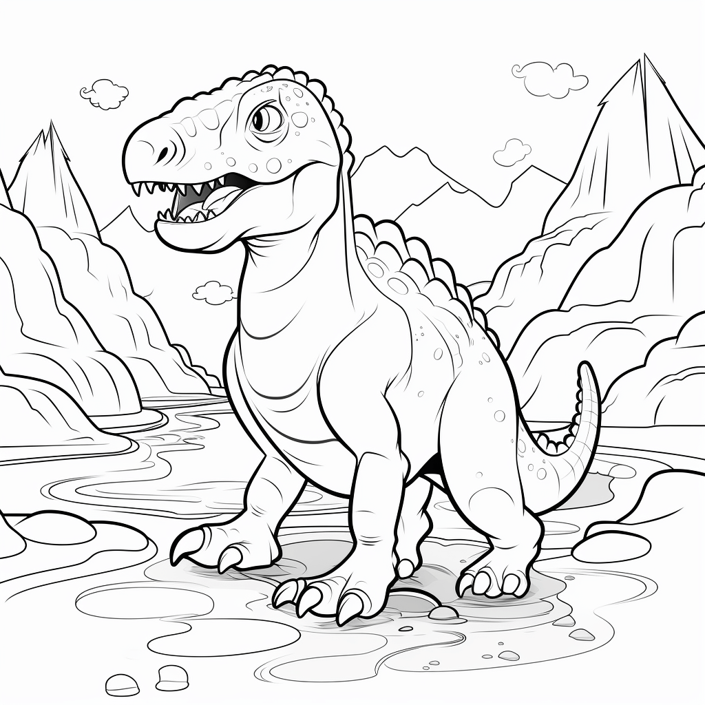 Pachycephalosaurus nippt an einem Fluss Ausmalbild und Malvorlage