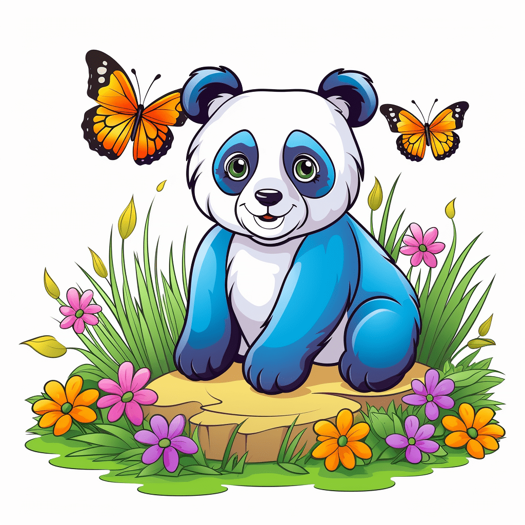 Panda fängt Schmetterling Ausmalbild und Malvorlage