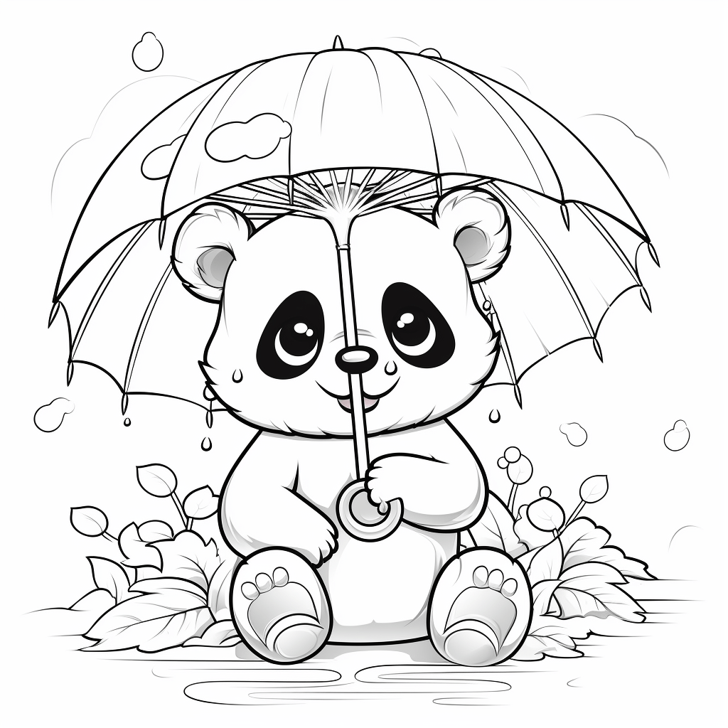 Panda öffnet Regenschirm Ausmalbild und Malvorlage