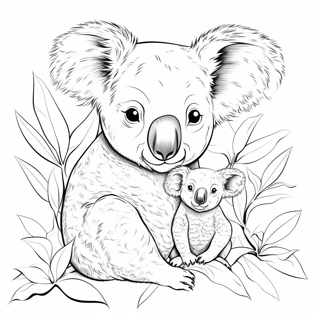 Papa-Koala und Baby-Koala Ausmalbild und Malvorlage