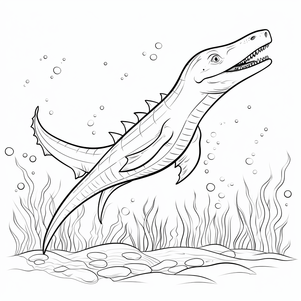 Plesiosaurus gleitet durch das Wasser Ausmalbild und Malvorlage