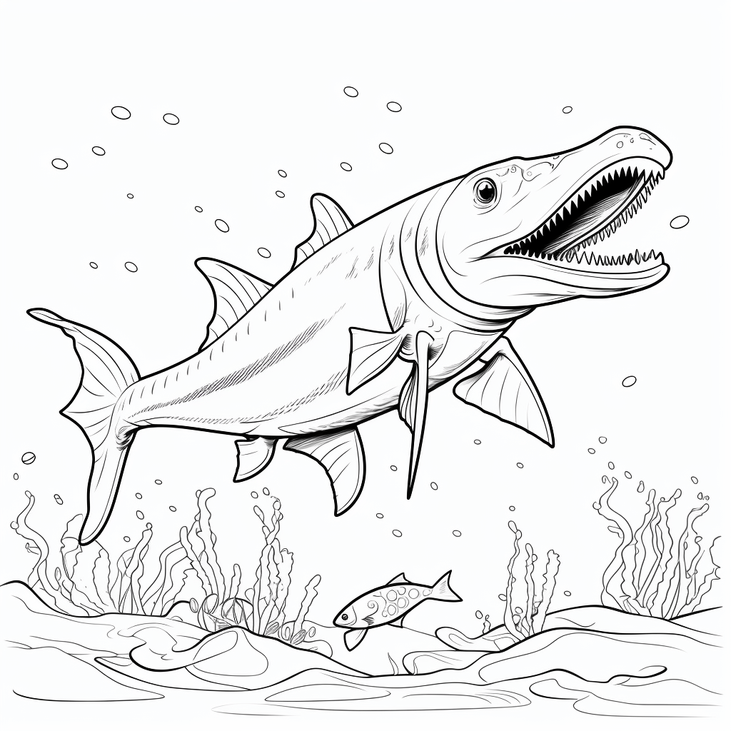 Plesiosaurus hält einen Fisch fest Ausmalbild und Malvorlage