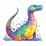Plesiosaurus hat sich mit Regenbogenfarben bekleckst Ausmalbild und Malvorlage