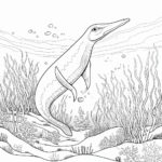 Plesiosaurus im Meer mit Korallen Ausmalbild und Malvorlage