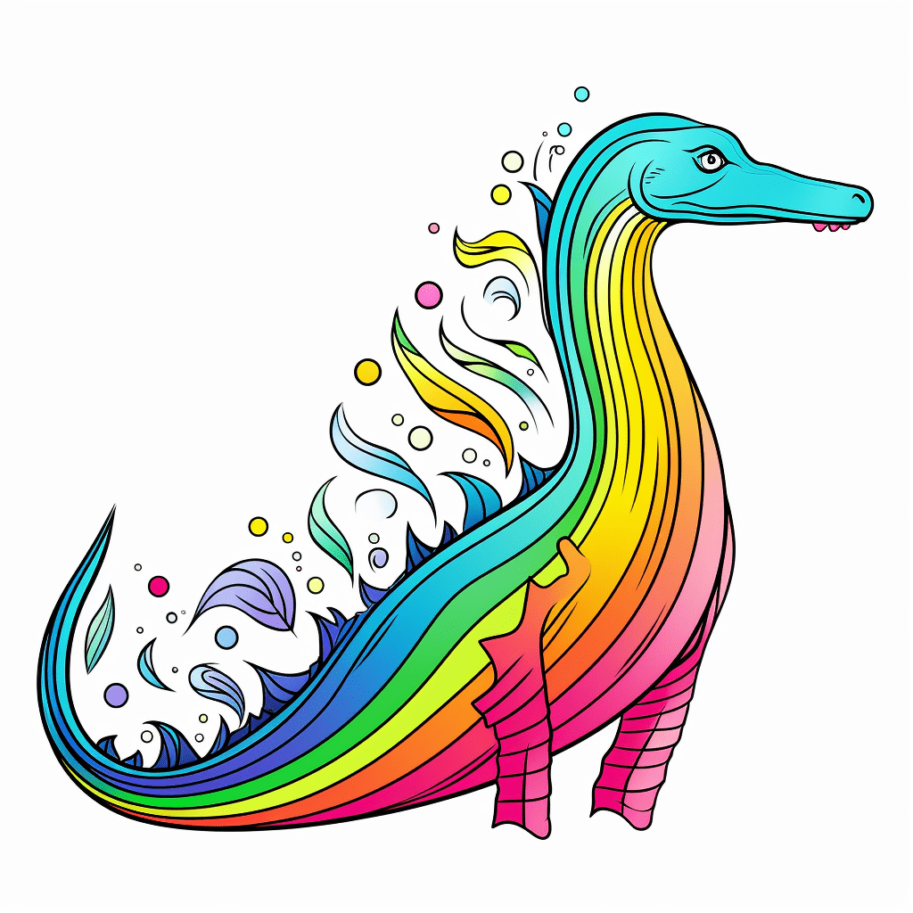 Plesiosaurus ist in allen Farben des Regenbogens angestrichen Ausmalbild und Malvorlage