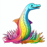 Plesiosaurus leuchtet in Regenbogenfarben Ausmalbild und Malvorlage