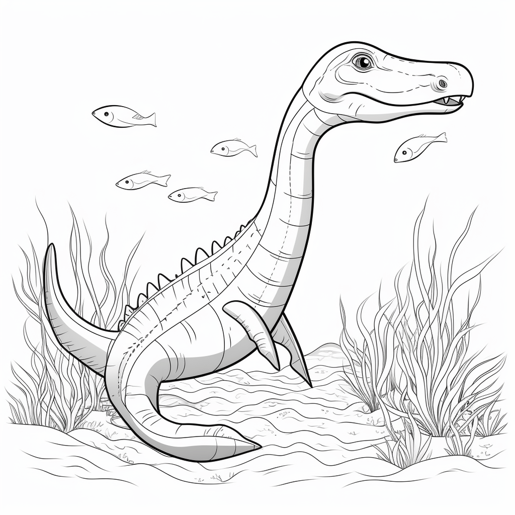 Plesiosaurus mit langem Hals und kleinem Kopf Ausmalbild und Malvorlage