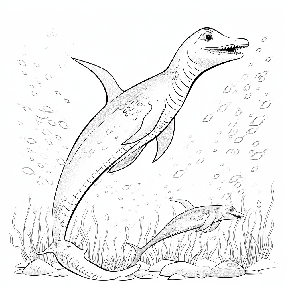 Plesiosaurus und Baby-Plesiosaurus Ausmalbild und Malvorlage