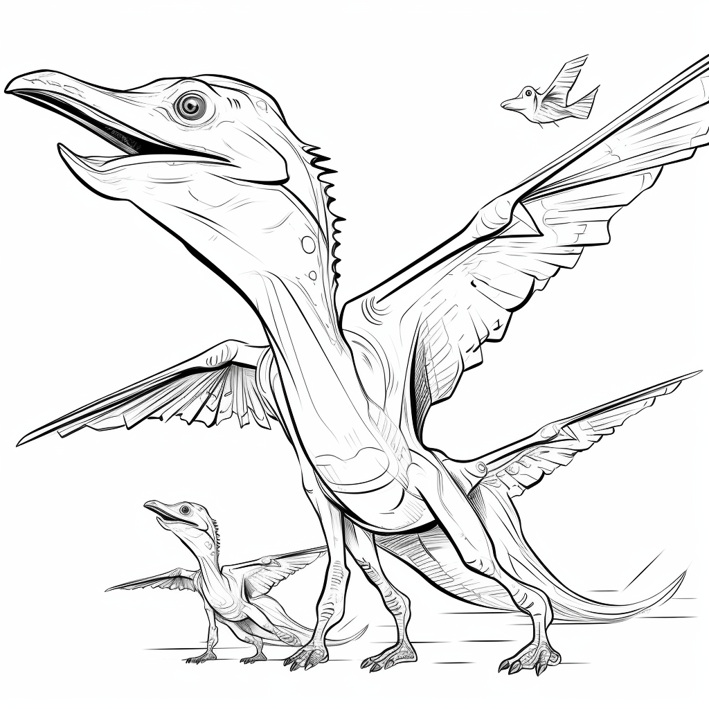 Pterodactylus füttert seine Jungen Ausmalbild und Malvorlage