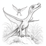Pterodactylus kuschelt mit seinen Jungen Ausmalbild und Malvorlage
