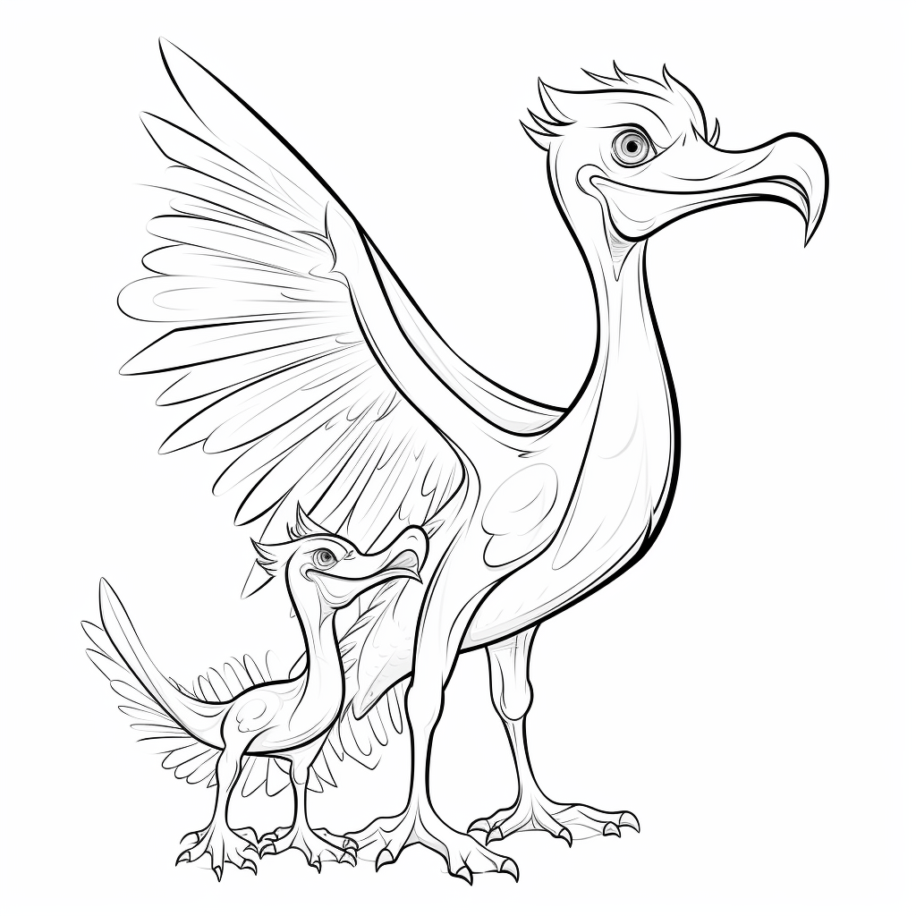 Pterodactylus mit Baby-Pterodactylen Ausmalbild und Malvorlage