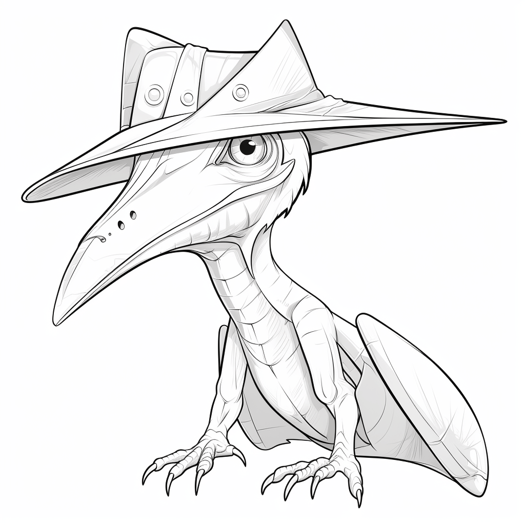 Pterodactylus mit Hut auf dem Kopf Ausmalbild und Malvorlage
