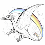 Pterodactylus mit Regenbogen im Hintergrund Ausmalbild und Malvorlage