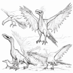 Pterodactylus mit anderen Dinosauriern Ausmalbild und Malvorlage