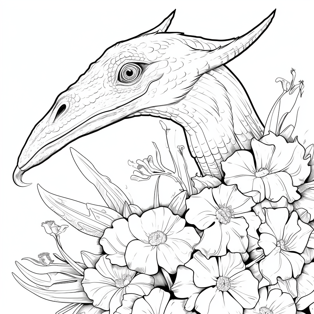 Pterodactylus schenkt jemandem Blumen Ausmalbild und Malvorlage
