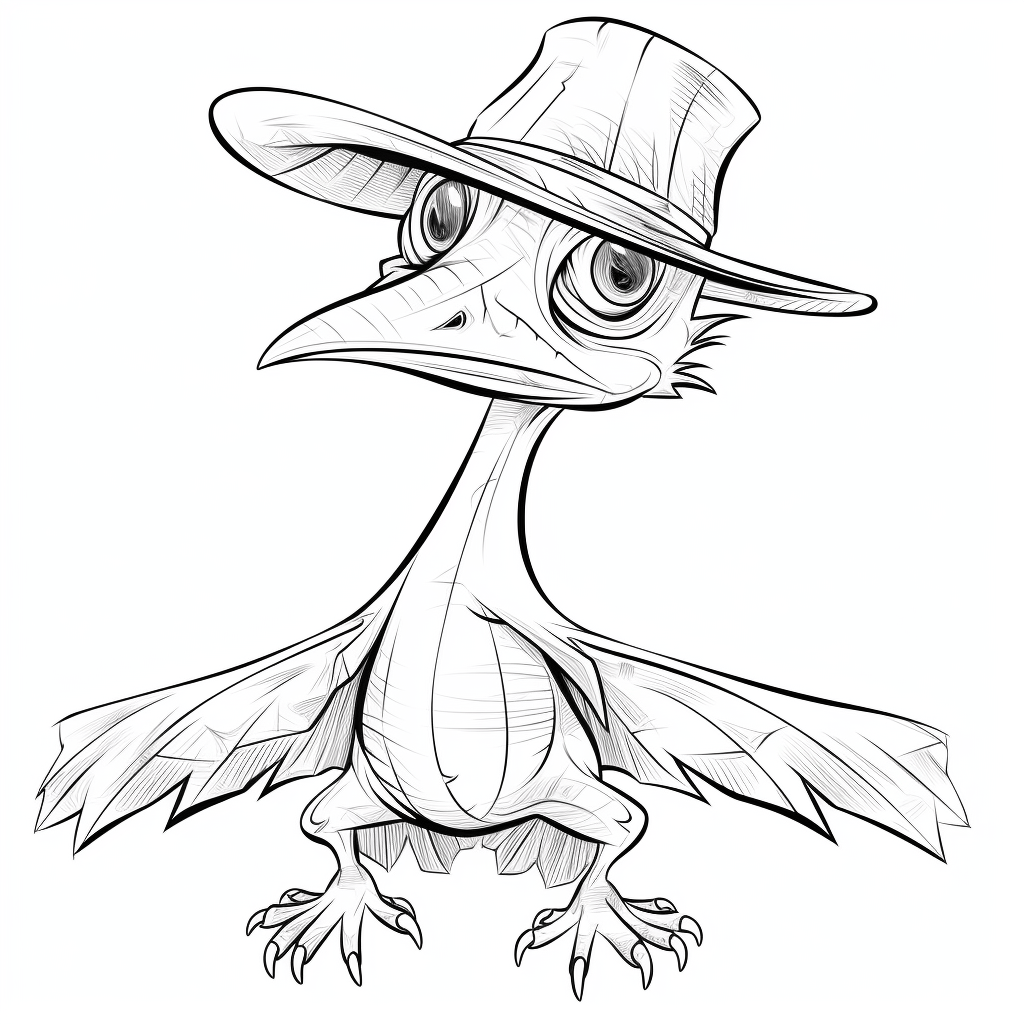 Pterodactylus trägt einen Cowboyhut Ausmalbild und Malvorlage