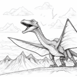 Pterodactylus versteckt sich vor einem Vulkan Ausmalbild und Malvorlage