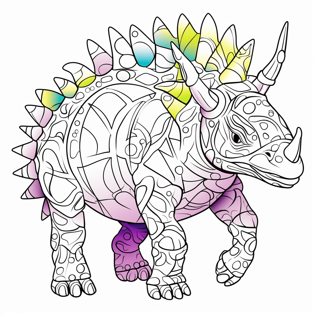 Regenbogenfarbener Triceratops Ausmalbild und Malvorlage