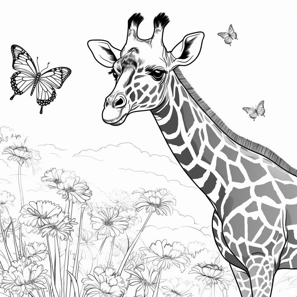 Schmetterling und Giraffe Ausmalbild und Malvorlage