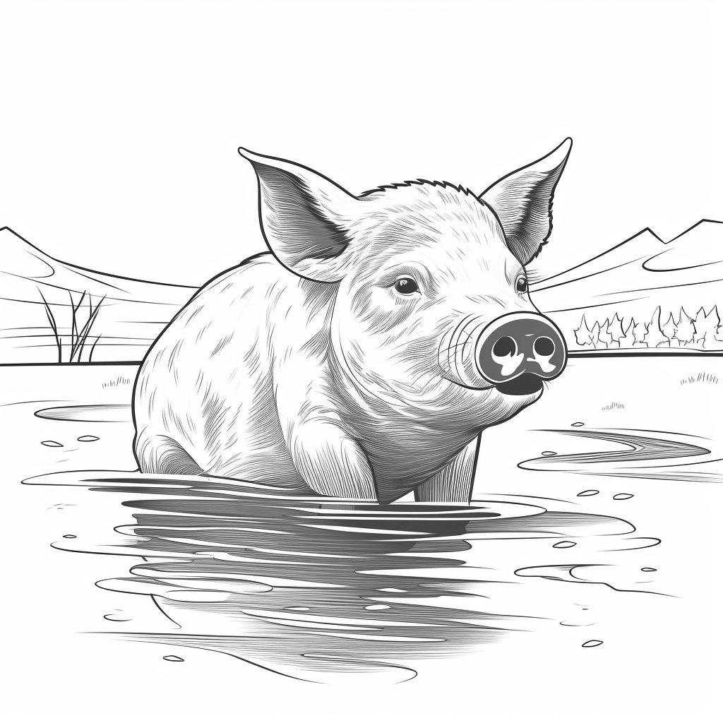 Schwein beim Wasserholen Ausmalbild und Malvorlage