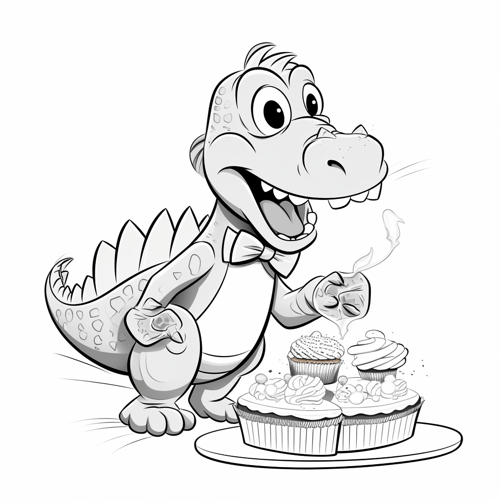 Spinosaurus backt Kuchen Ausmalbild und Malvorlage