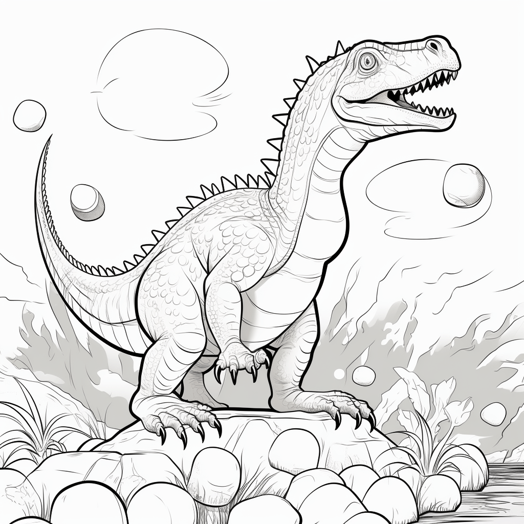 Spinosaurus bewacht Eier Ausmalbild und Malvorlage