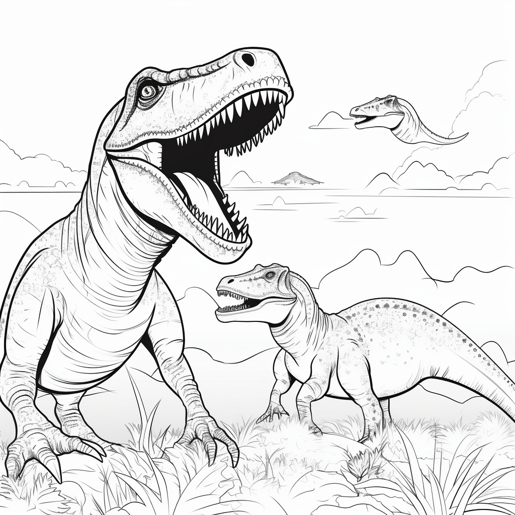 Spinosaurus brüllt T-Rex an Ausmalbild und Malvorlage