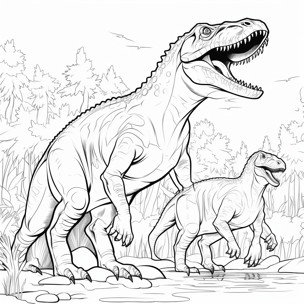 Spinosaurus flieht vor T-Rex Ausmalbild und Malvorlage